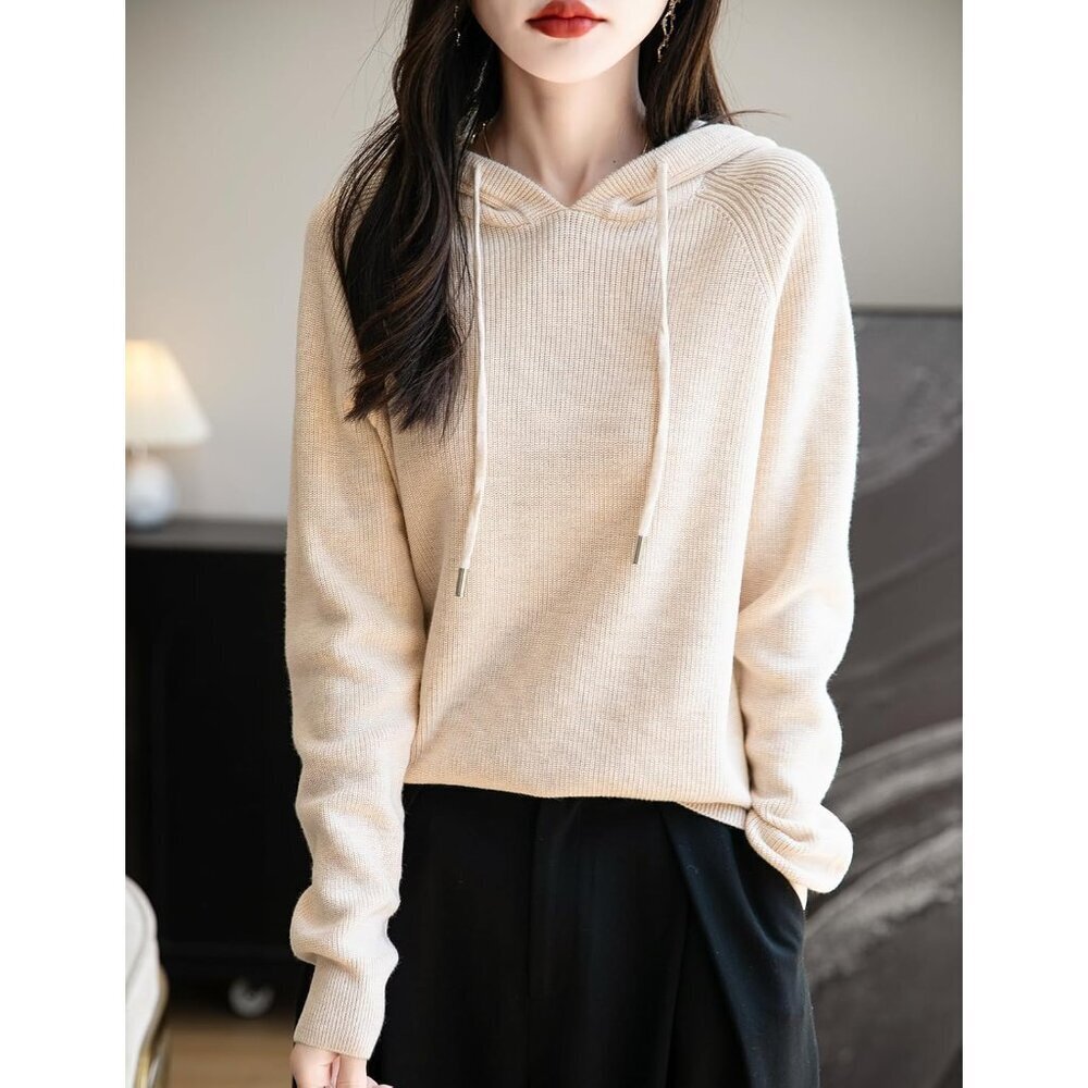 Women's Merino Wool Blend Hoodie Large Long Sleeve Casual Sweater - Picture 4 of 6